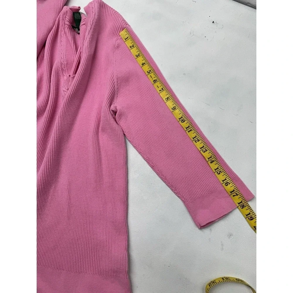 Lauren Ralph Lauren 3X Pink Ribbed V Neck Sweater Plus Size Preppy Chic